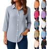 Женские рубашки на пуговицах с рукавом 3/4, повседневная рубашка с воротником, свободные блузки, однотонные топы с карманом