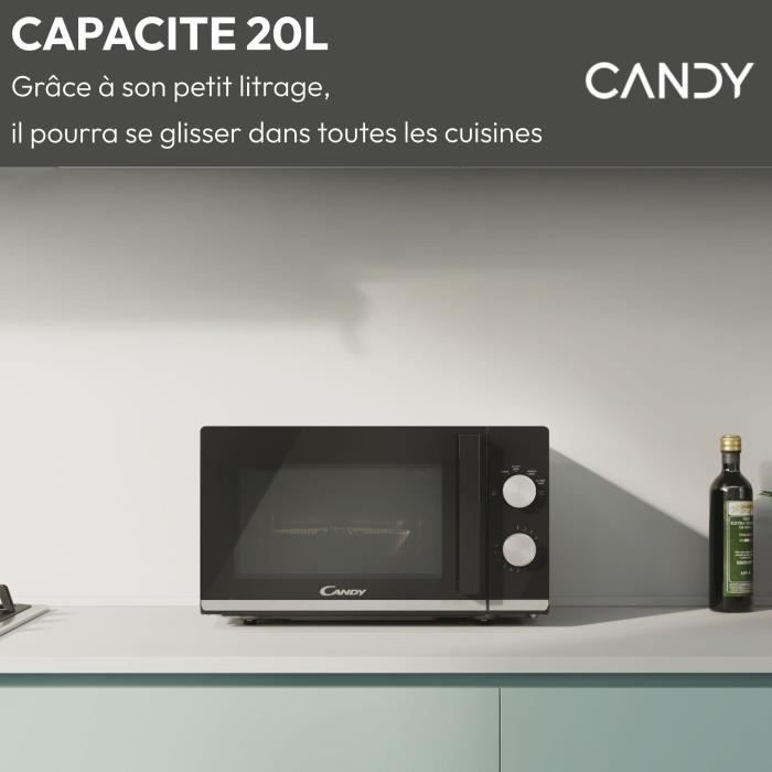 Micro-ondes Candy Moderna CMW20TNMB 700 W 20L Noir - Fonction Décongélation - Plateau Tournant en Verre - 6 Niveaux de Puissance