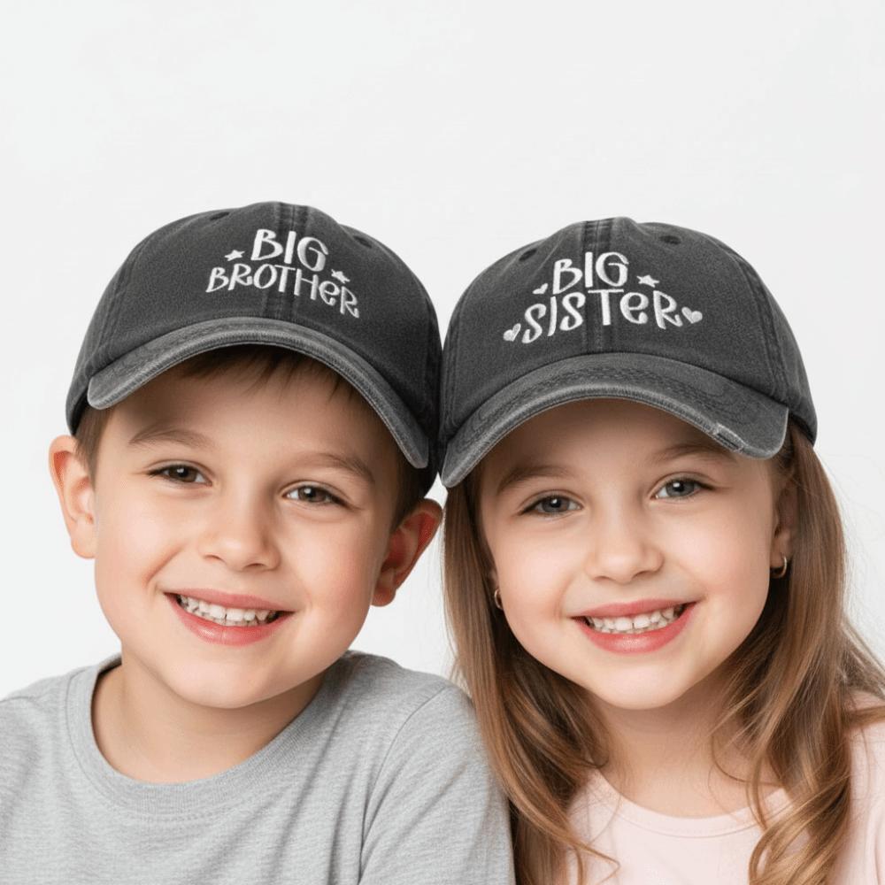 Vintage Big Brother Big Sister Caps Adjustable Kids Dad Hat Fashion Siblings Baseball Hats Gifts