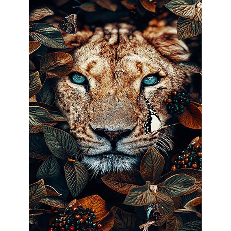 5D Diamond Embroidery Animals Diamond Painting Full Round Drill Tiger Lion Face Flowers Picture of Rhinestones Home Decor