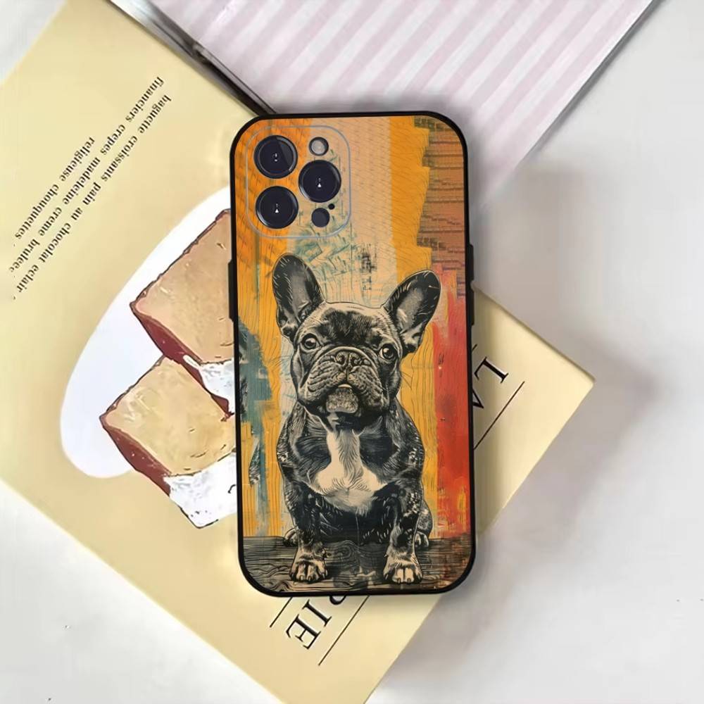 Мультяшный чехол для телефона с французским бульдогом для iPhone17,16,15,14,13,12,11 Plus,Pro Max, Мягкий черный чехол