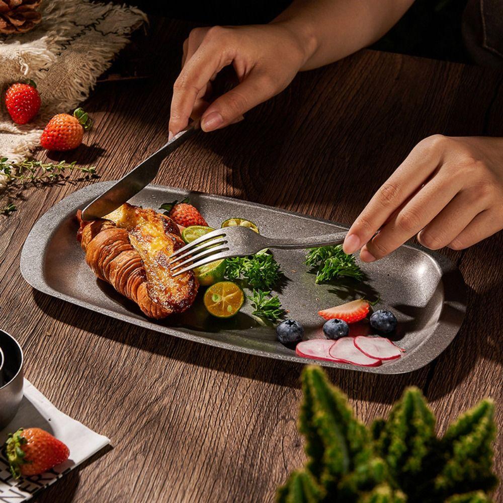 Stainless Steel Dinner Plate Rectangular Steak Plates Dessert Snack Plate  For BBQ Dim Sum