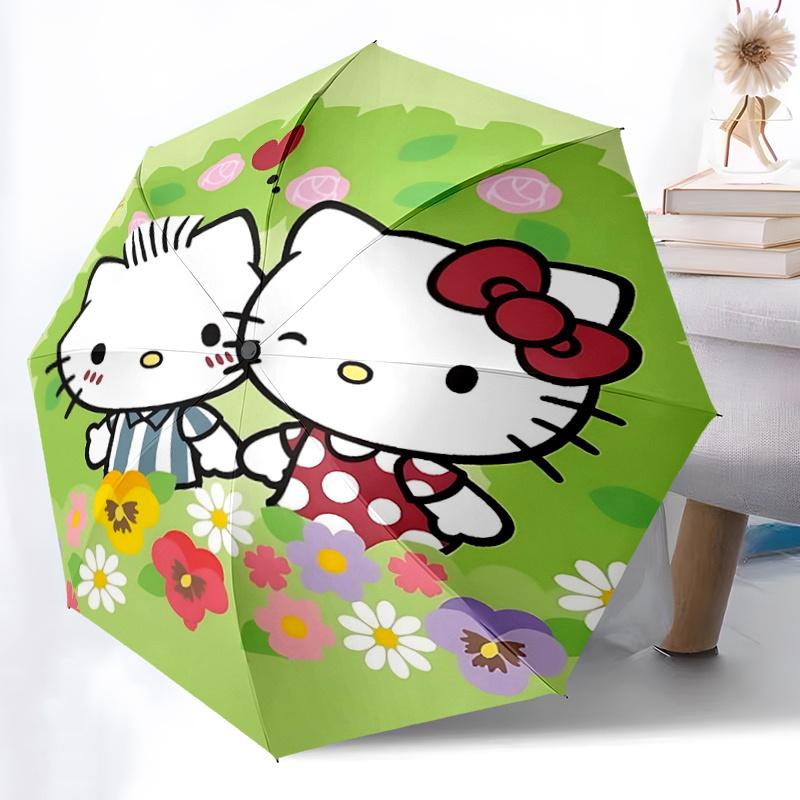 1pc Hello Kitty Floral Print Automatic Opening Folding Umbrella with 8-Bone Iron Frame - Perfect for Outdoor Use, Festive Gifts, Travel, Daily Use, an
