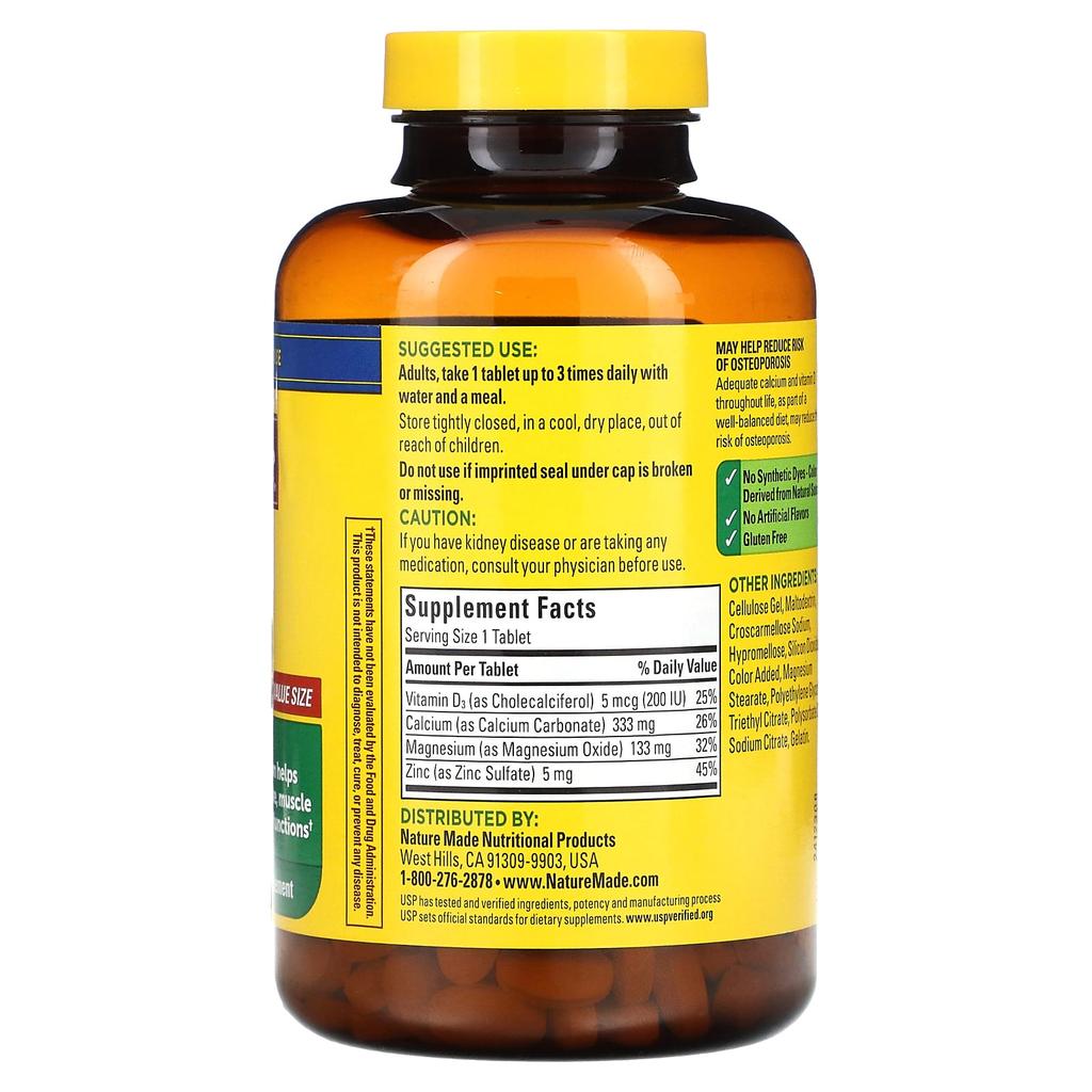 Contains Calcium Magnesium Zinc, Vitamin D3, 300 Tablets