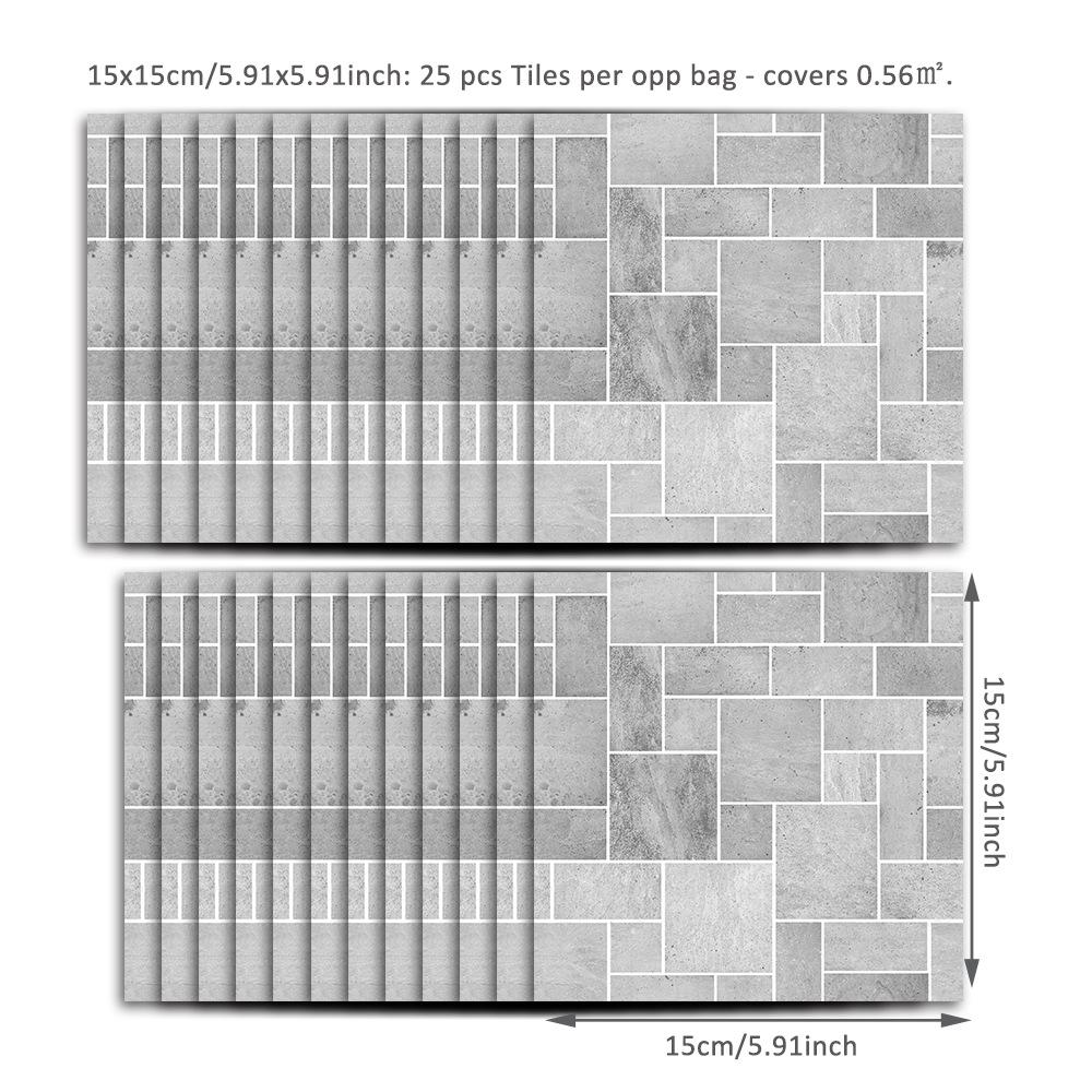 25 шт., кухонная черно-серая мозаика с эффектом камня, традиционная наклейка на плитку из ПВХ, самоклеящийся настенный декор