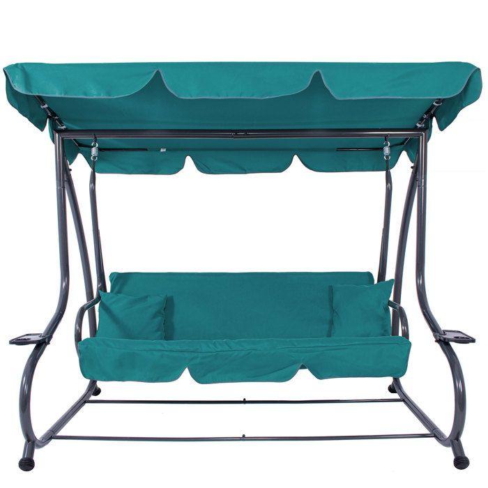 Balancelle de jardin - SPRINGOS - Venise (Hollywood) - 3 places - Toit réglable - Turquoise-vert