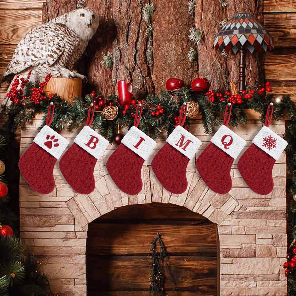 Christmas Stockings with Initials Small Embroidered Letter Knit Stocking Decorations for Family Holiday Tree Fireplace