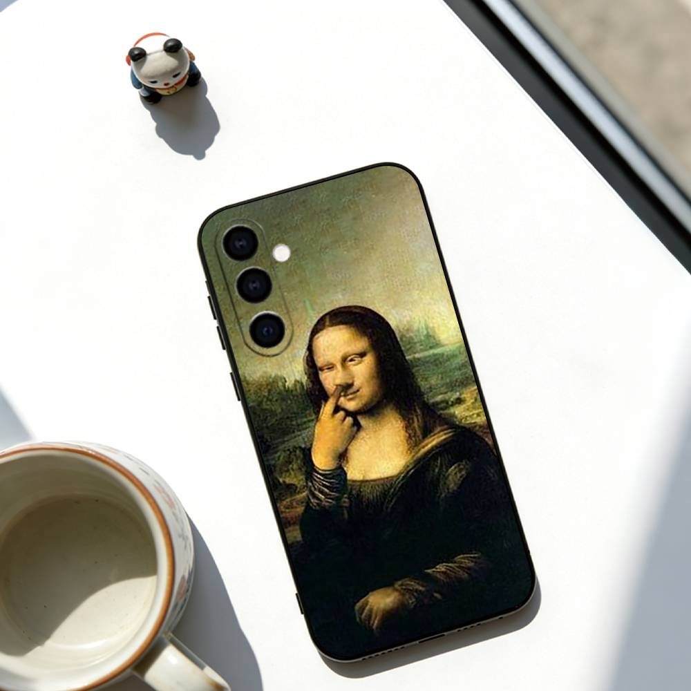Humorous M-Mona L-Lisa Art Phone Case For Samsung Galaxy A73,A72,A71,A70,A53,A52,A51,Soft Black Cover