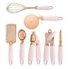 Набор кухонных гаджетов из 7 предметов, посуда из нержавеющей стали с медным покрытием и мягкими на ощупь синими ручками, кухонные инструменты (Розовый, 7)