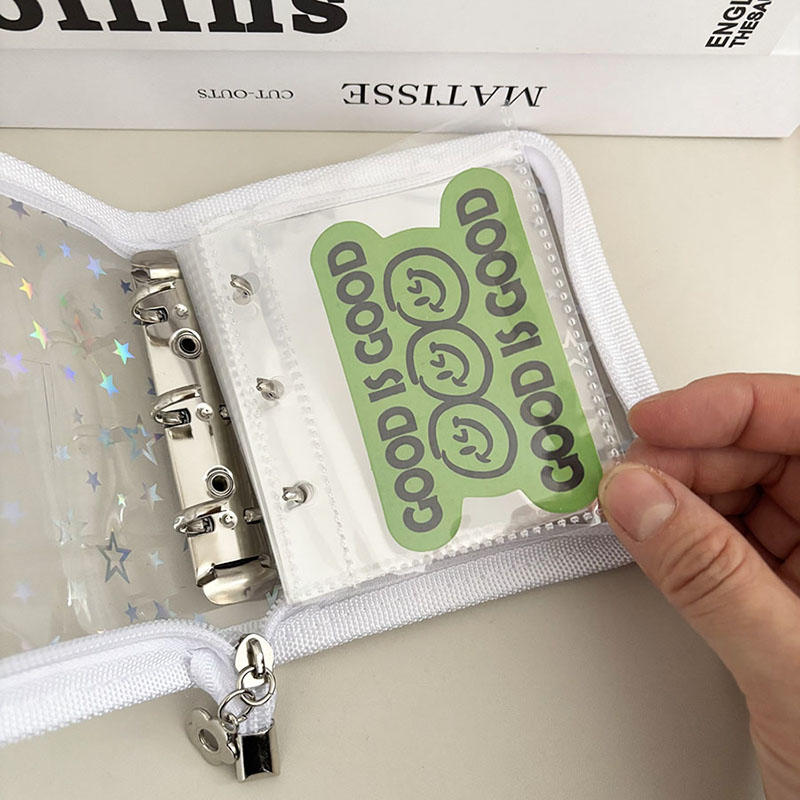 Мини 3-кольцевой папку из ПВХ Дизайн Звезда Лазерная Молния Прозрачный Альбом Для Фото Карточек Хранение Памяти Коллекционирование Изысканный Быстрая Доставка