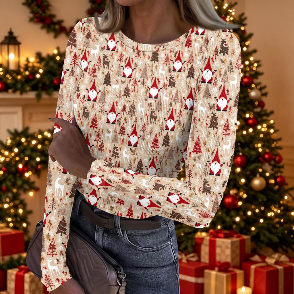 Женский повседневный топ с рождественским принтом и длинным рукавом для праздничной вечеринки и повседневной носки