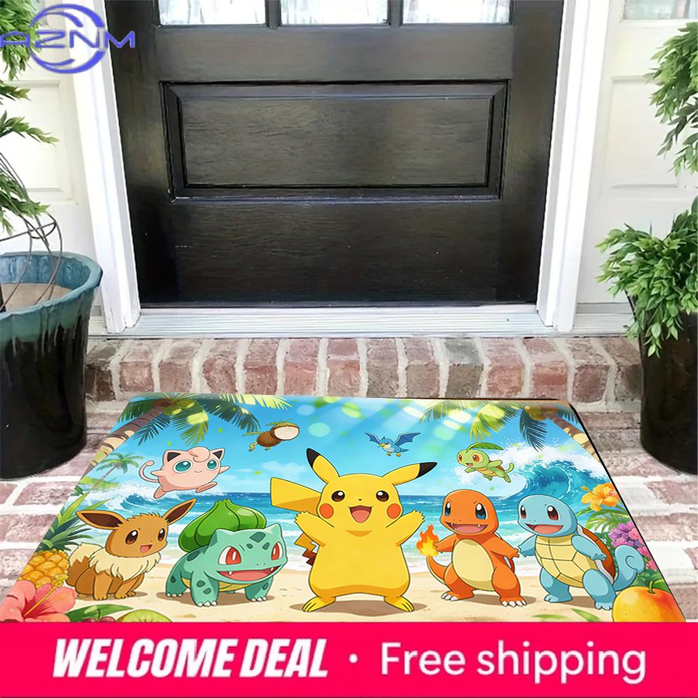 Pokemon Beach Party Print Doormat Anti-slip Absorbent Floor Mat for Home Entrance Bedroom Living Room Decor