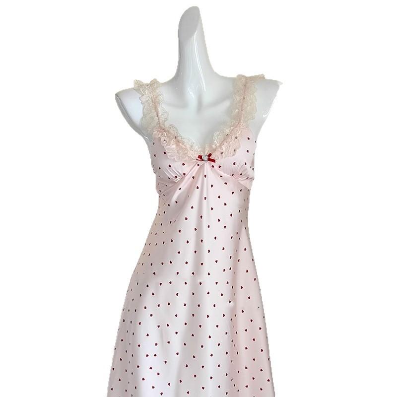 2026 Lace Trim Slip Nightdress Ice Silk Lingerie Women Pure Desire Style With Built-in Bra