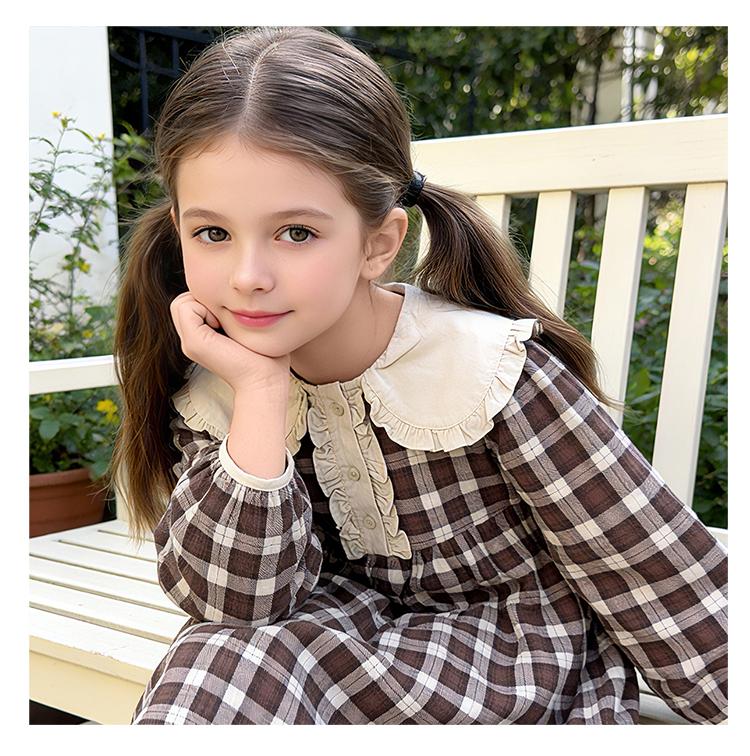 Girls' college style dress with long sleeves for children in spring and autumn