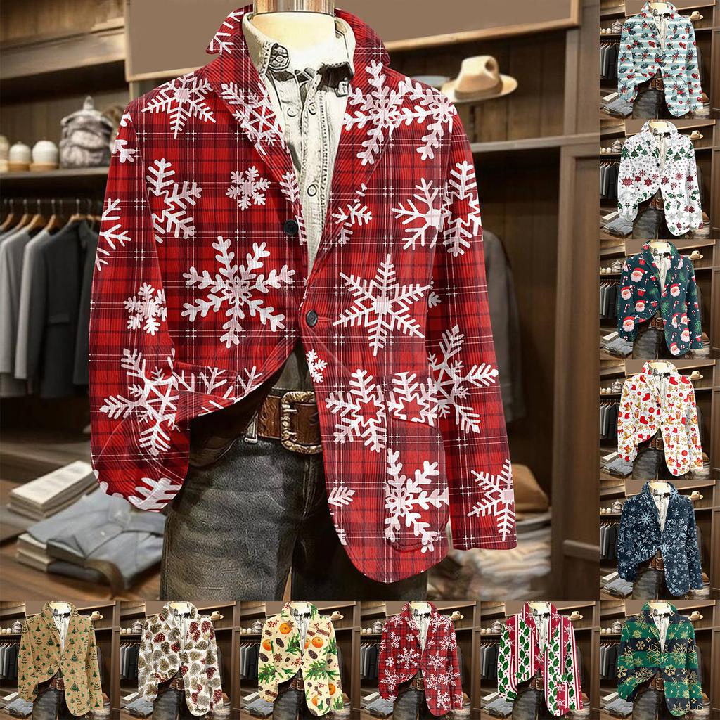 Men's Ugly Christmas Corduroy Warm Pocket Suit Jacket Cardigan Men's Casual Suit