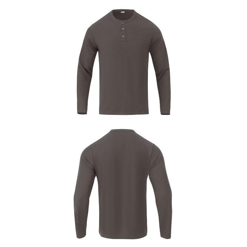 Мужская свободная повседневная футболка-henley с длинным рукавом, в американском стиле, плотная, с резинкой на манжетах и воротнике