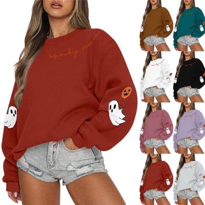 Женский повседневный модный свитшот с круглым вырезом и длинными рукавами с принтом на Хэллоуин
