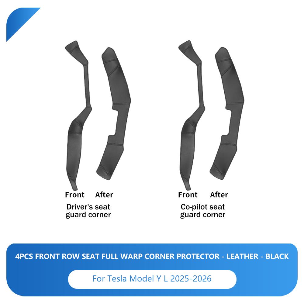 Heenvn For Tesla Model Y L 6-Seater 2025 2026 6Pcs Leather Under Seat Corner Guard Seat Anti-Kick Decorative Protector Cover Pad
