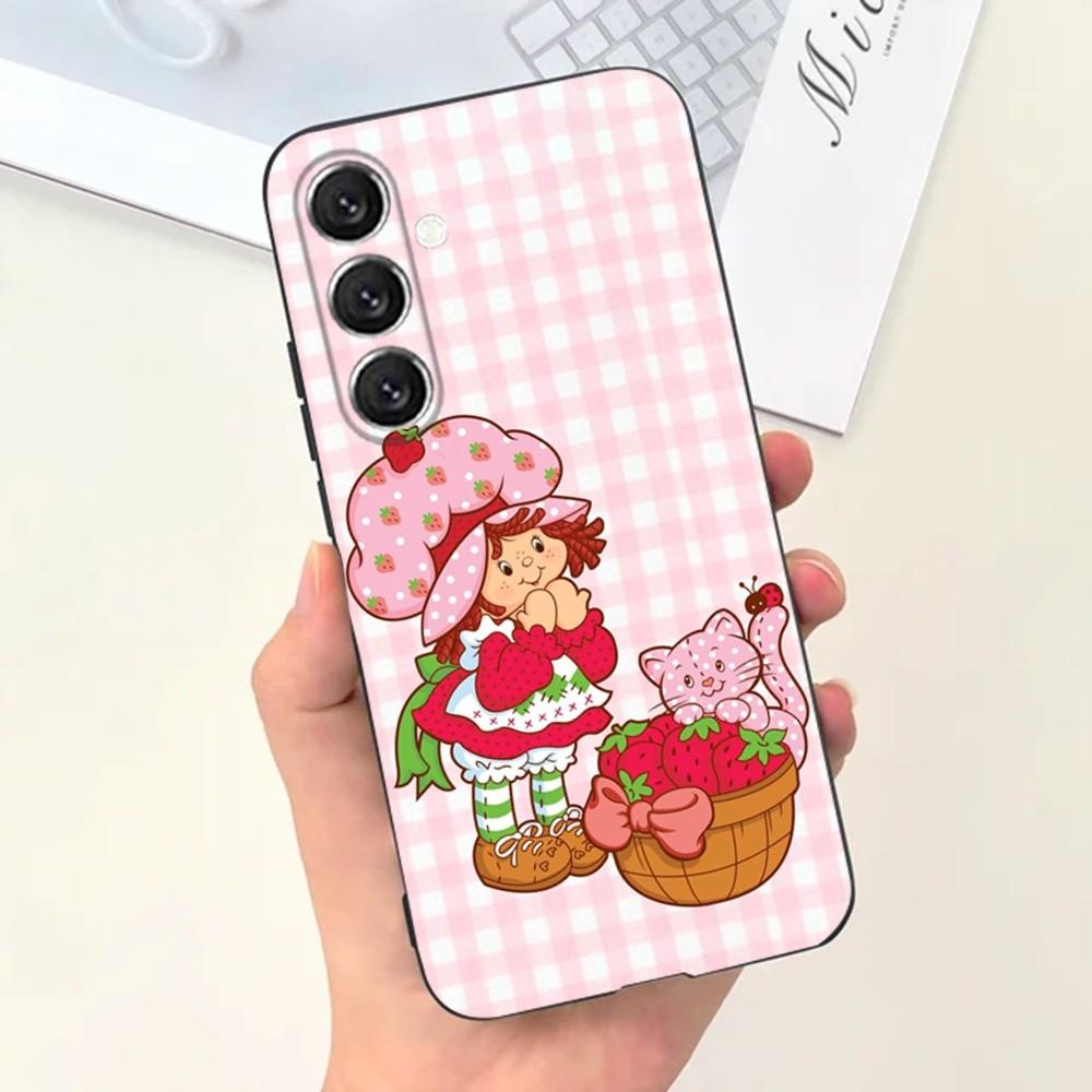 Девочка Розовый Клубничный S-Короткий Торт Чехол Для Телефона Для Samsung S25,S24,S21,S22,S23,S30,Ultra,S20,Plus,Fe,Lite,Note,10,9,5G Черный Чехол