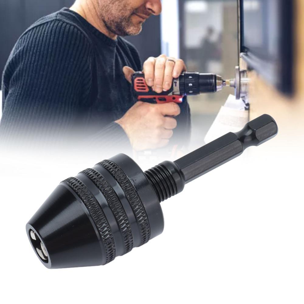 Aluminum Alloy Keyless Drill Chuck Black Drill Bit Chuck Tool Hex Shank Chuck Impact Driver