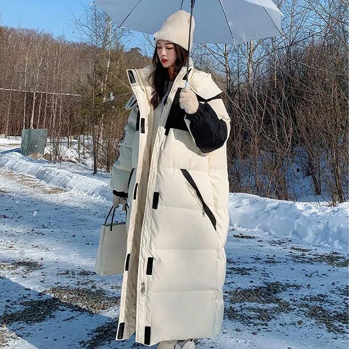 Down Padded Jacket Women's Winter Thicker Korean Version Loose Over The Knee Hooded Padded Jacket Cargo Coat