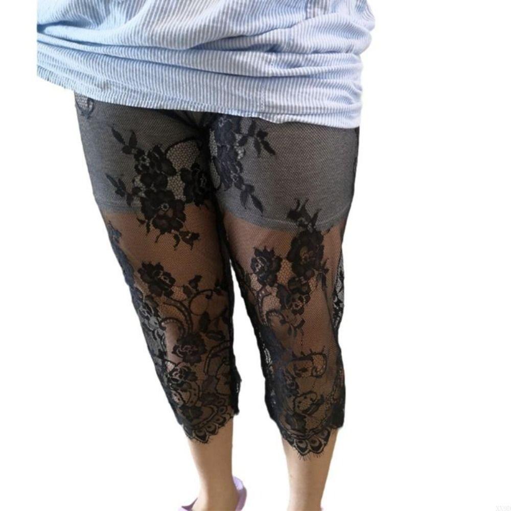 Lace Trim Sheer Mesh Underpants Stretch Fabric Flower Lace Pettipant Half Slip Petticoat  For Women