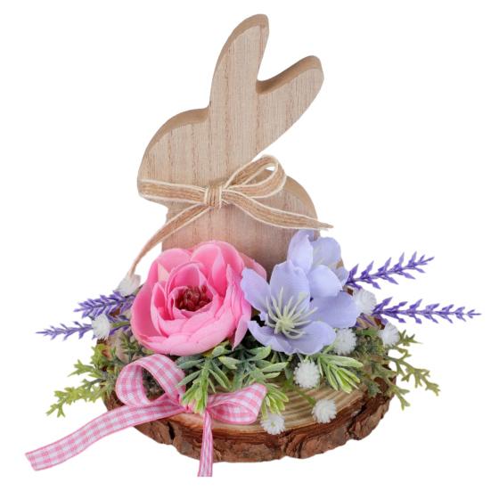 Easter Bunny Wooden Sign Desktop Bunny Ornament with Artificial Flower Spring Party Tabletop Centerpiece for Tiered Tray Home Decor