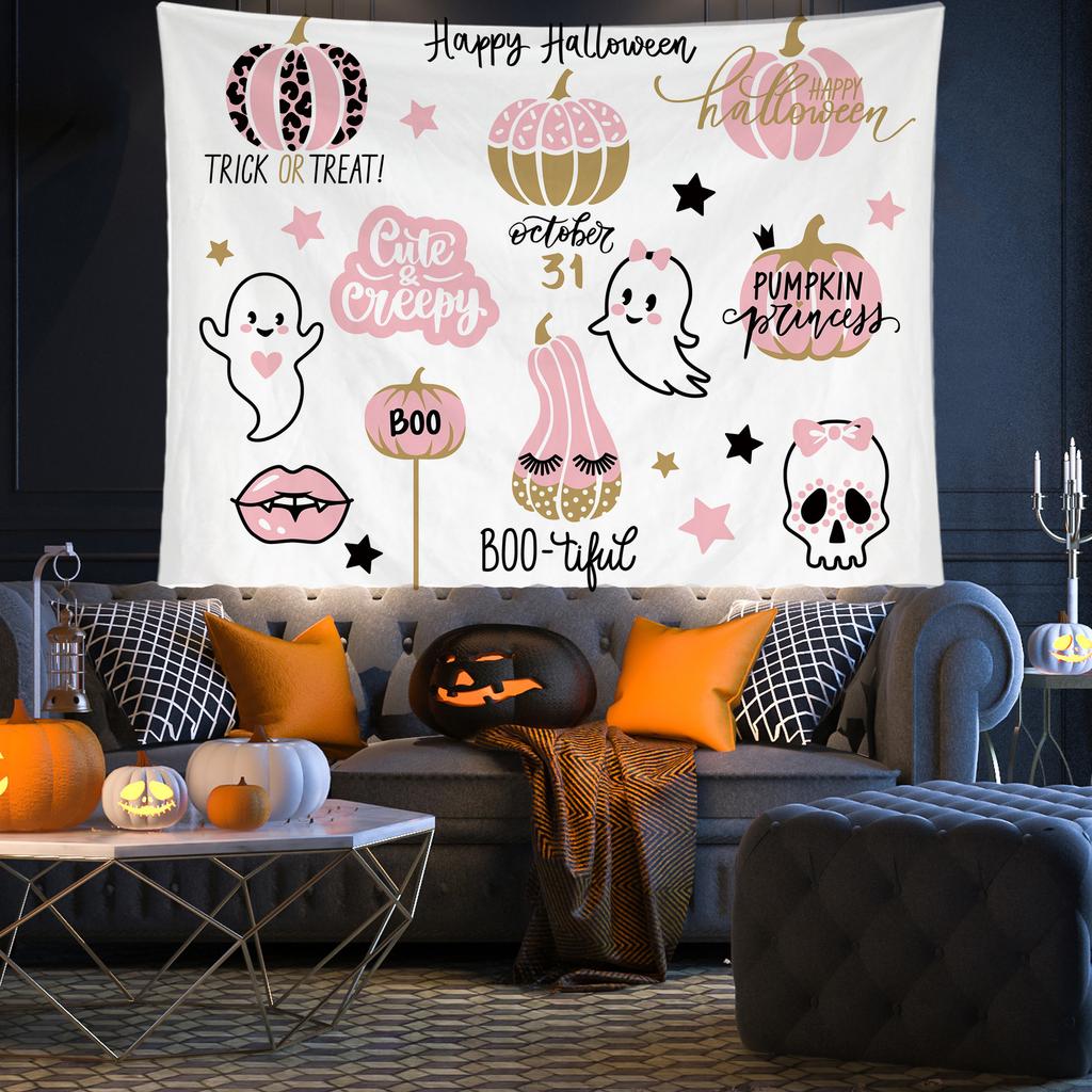 Cute Korean Halloween Pink Background Cloth Ins Wind Hanging Cloth Children'S Halloween Party Decorations Tapestry Wall Decorations