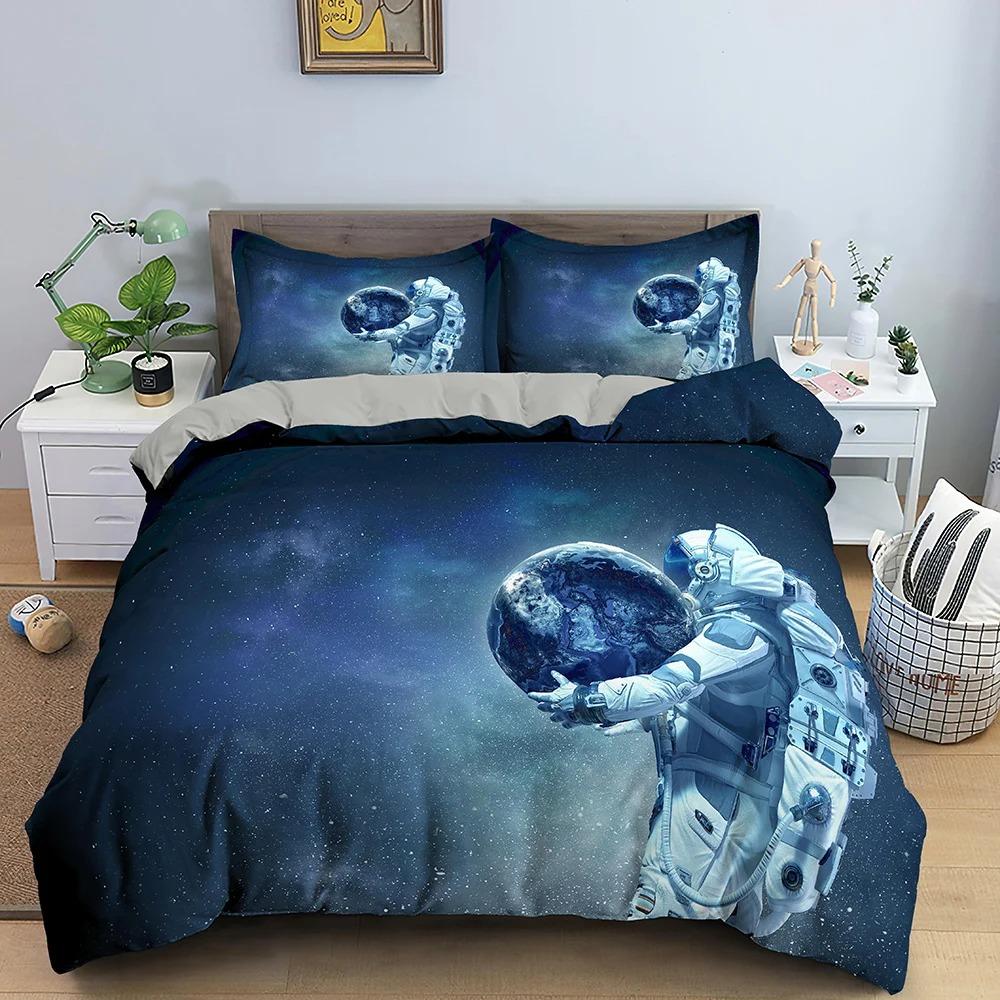 Комплект постельного белья с астронавтом Набор постельного белья с рисунком космонавта Для мальчиков и девочек Микрофибра Постельное белье Размер Twin King 2/3 шт. Пододеяльник