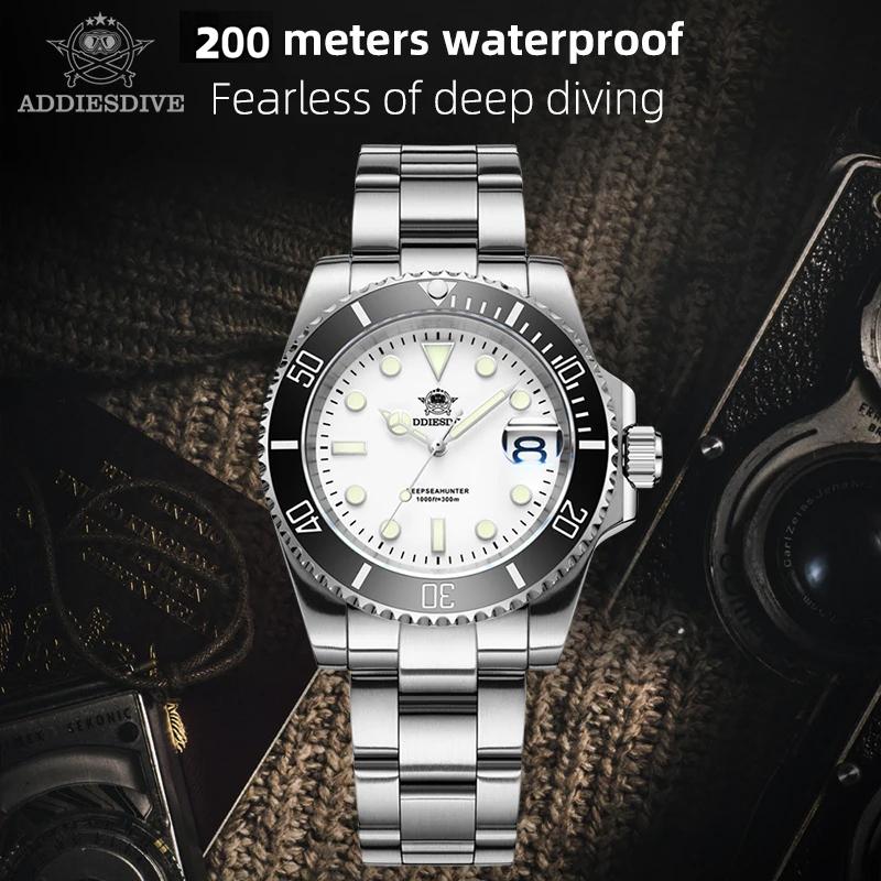 ADDIESDIVE Watch for Men Quartz Wristwatch 200m Waterproof Dive Ceramic Bezel Luminous 316L Stainless Steel 41mm Men's Watch