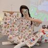 Кардиган Женская Пижама Милый Мультяшный Короткий Рукав Шорты Брюки Ленивая Домашняя Летняя Одежда для Отдыха Комплект из Трех Предметов