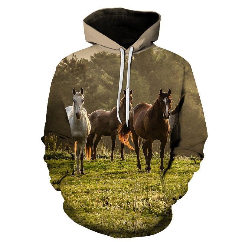 Men's Sweatshirt Wild Horse Stallion Animal 3D Digital Print Men's Hoodie Top