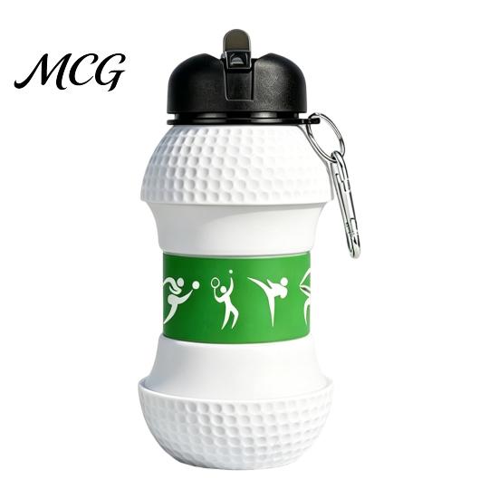 Reusable Hiking Bottle Spherical Collapsible Silicone Cup, Golf Ball Shaped Water Foldable Travel Cup with Push Design Flip Lid & Metal Carabiner,