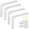 Set of 4 150mm X 125mm X 20mm Shelf Brackets, L-Shaped, Steel, White, 15cm, Includes Screws, Board Anchors, Screw Hole Cover Stickers, and Installatio