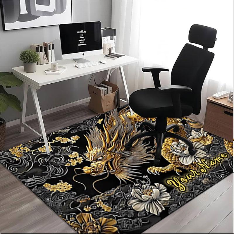 1PC Custom Name Golden Dragon Artwork Theme Floor Mat Ideal for Living Room, Game Rooms, Office, Bedroom,Floor Mat Playful Design