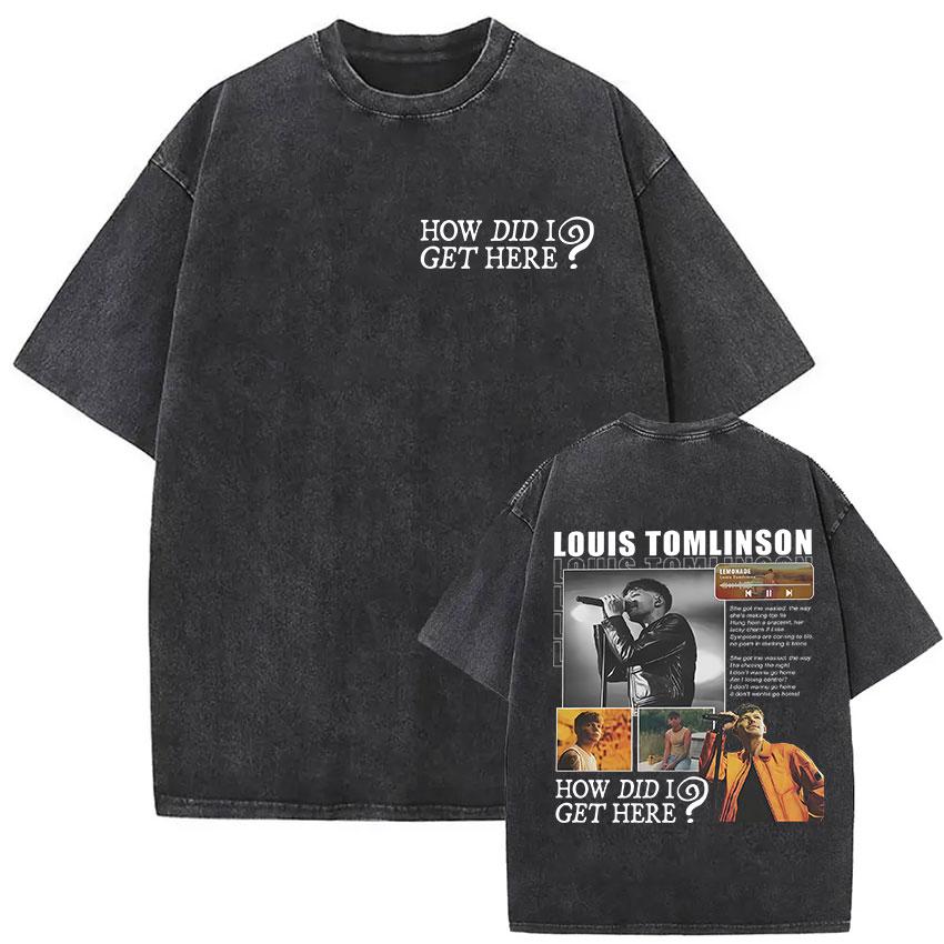 Ретро выцветшие футболки с принтом Louis Tomlinson How Did I Get Here Tour Мужские Женские Повседневная Мода Оверсайз Футболка