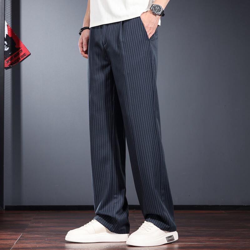 Мужские полосатые свободные прямые брюки JieLeNuo в стиле business casual