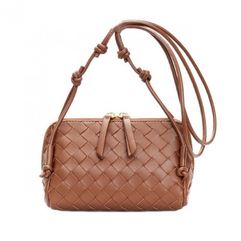 Genuine Leather Mini Camera Bag Woven Design Crossbody Shoulder Women Daily Use Soft Structured Square Purse
