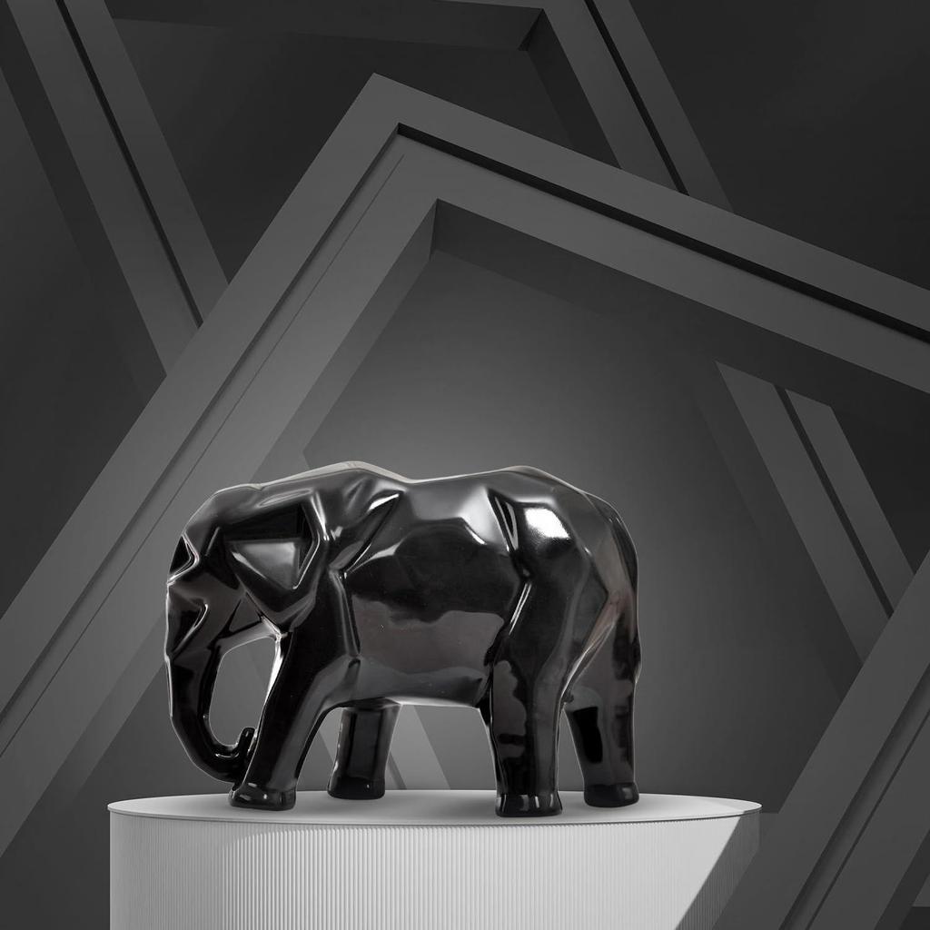 Bold Geometric Elephant Statue | A Modern Masterpiece for Your Space | Statement Décor with a Contemporary Edge – Pack of 1, Black