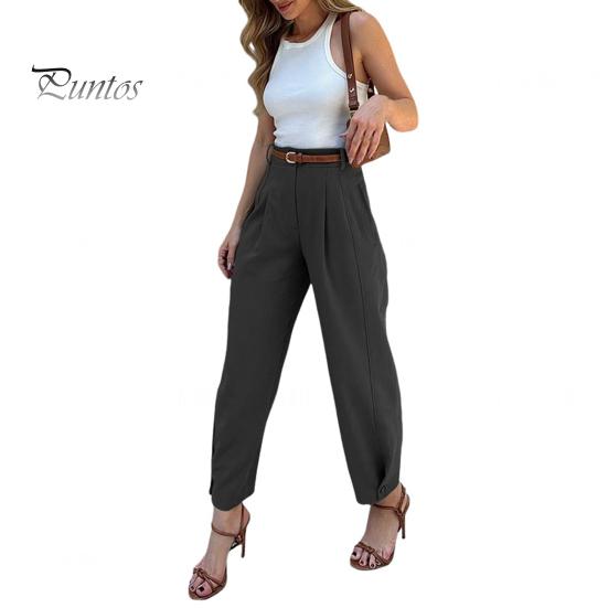 Женские костюмные брюки с высокой талией и пуговицами на молнии, однотонные брюки свободного покроя с карманами, длинные брюки в повседневном стиле