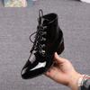 Мода Весна Осень Новое поступление Модная обувь Женские ботинки На шнуровке Лакированная кожа Ботильоны с острым носом Толстый каблук Ботинки на платформе Панк 43