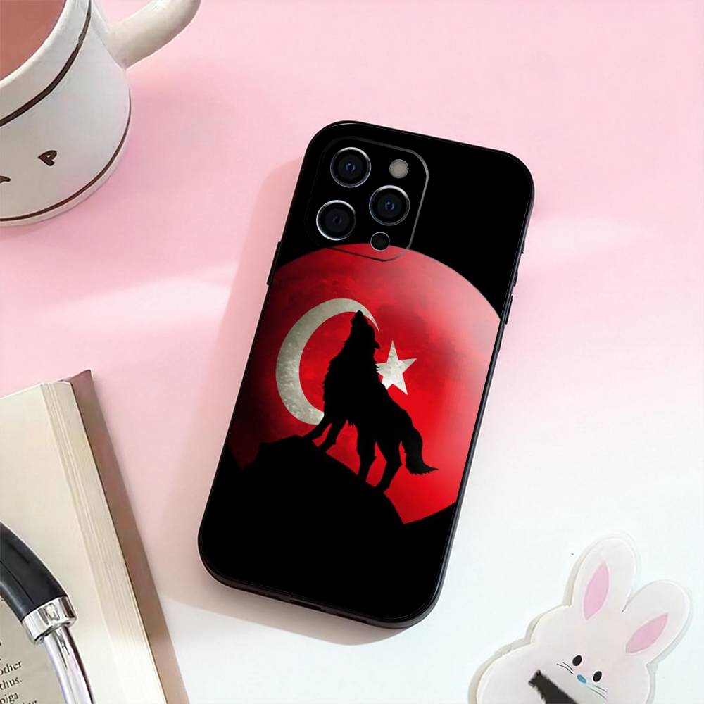 Чехол для телефона Turk Wolf Turkey Flag для iPhone 17,16,15,14,13,12,11 Plus,Pro Max, Мягкий силиконовый черный чехол