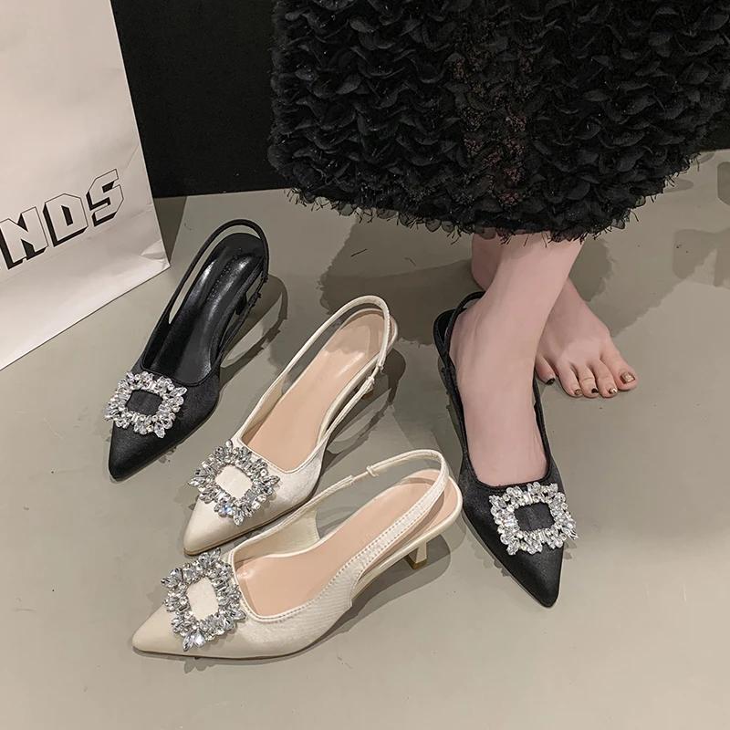 2025 New Fashion High Heel Shoes Women Pointed Toe Shoes Dresses Sandals Summer Women Elegant Sex Appeal Rhinestone Sandal
