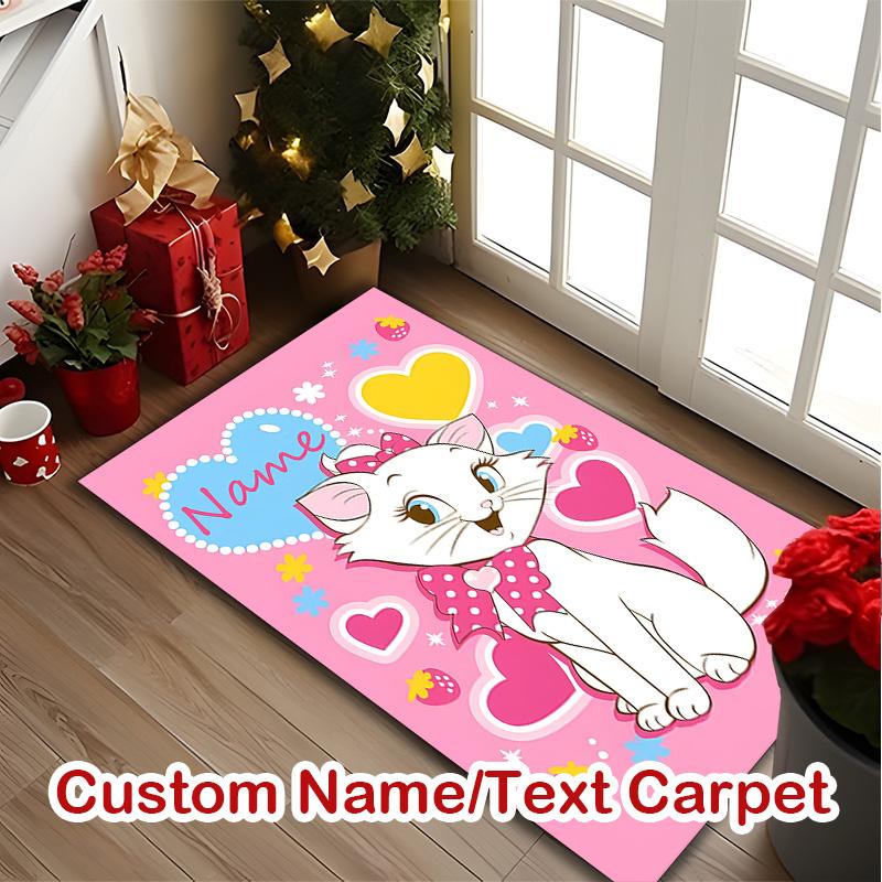 1pc Marie White Cat Hearts Printed Chair Rug for Home Office Use, Living Room Kitchen Game Room Area Carpet