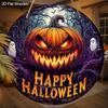 Happy Halloween Wooden Sign with Terrifying Pumpkin Pattern - Unique Figurine Ornaments - Ideal for Front Door, Farm, Porch Decor