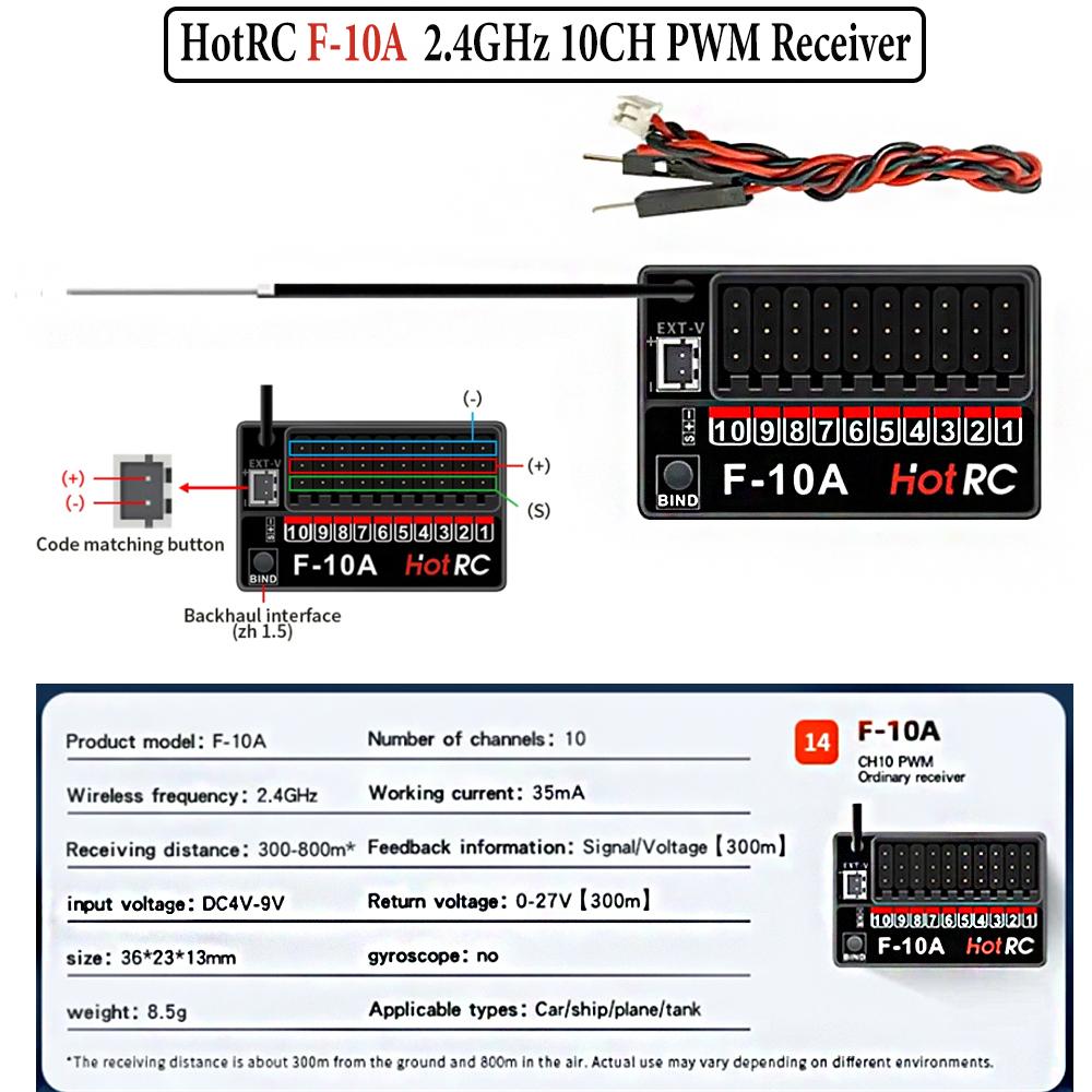 Hotrc HT-10A/HT-8A HT10A 2.4Ghz 10CH/ 8CH Remote Controller F-10A Receiver For RC Airaft Vehicle Boat Drone Accessories Parts