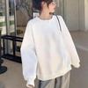 Women's White Korean-Style Crew Neck Pullover Sweatshirt - Pure Cotton, Trendy for Spring/Autumn 2024