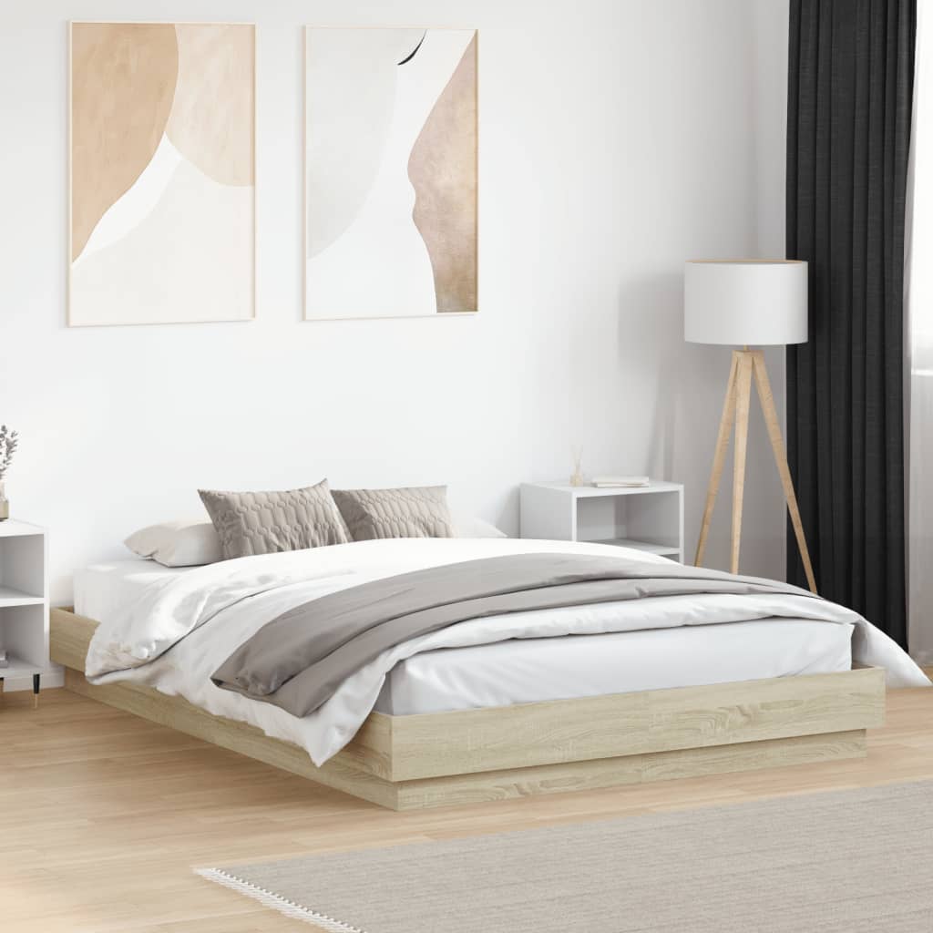 Vidaxl Rama Łóżka Z Oświetleniem Led, Dąb Sonoma, 150X200 Cm