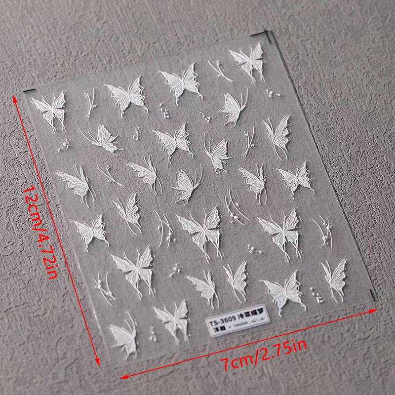 White Butterfly Shape Nail Sticker Stereoscopic Relief Decal Adhesive Nail Art Salon Diy Nail Art Enthusiasts