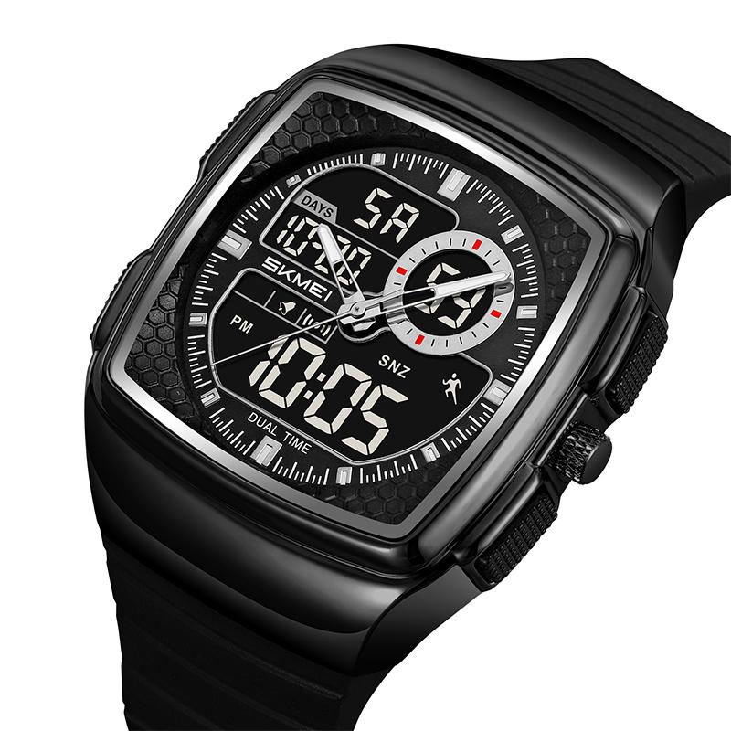 Skmei Fashion Watches for Mens Waterproof Three Time Zones Analog Digital Display Alarm Clock Male LED Chronograph
